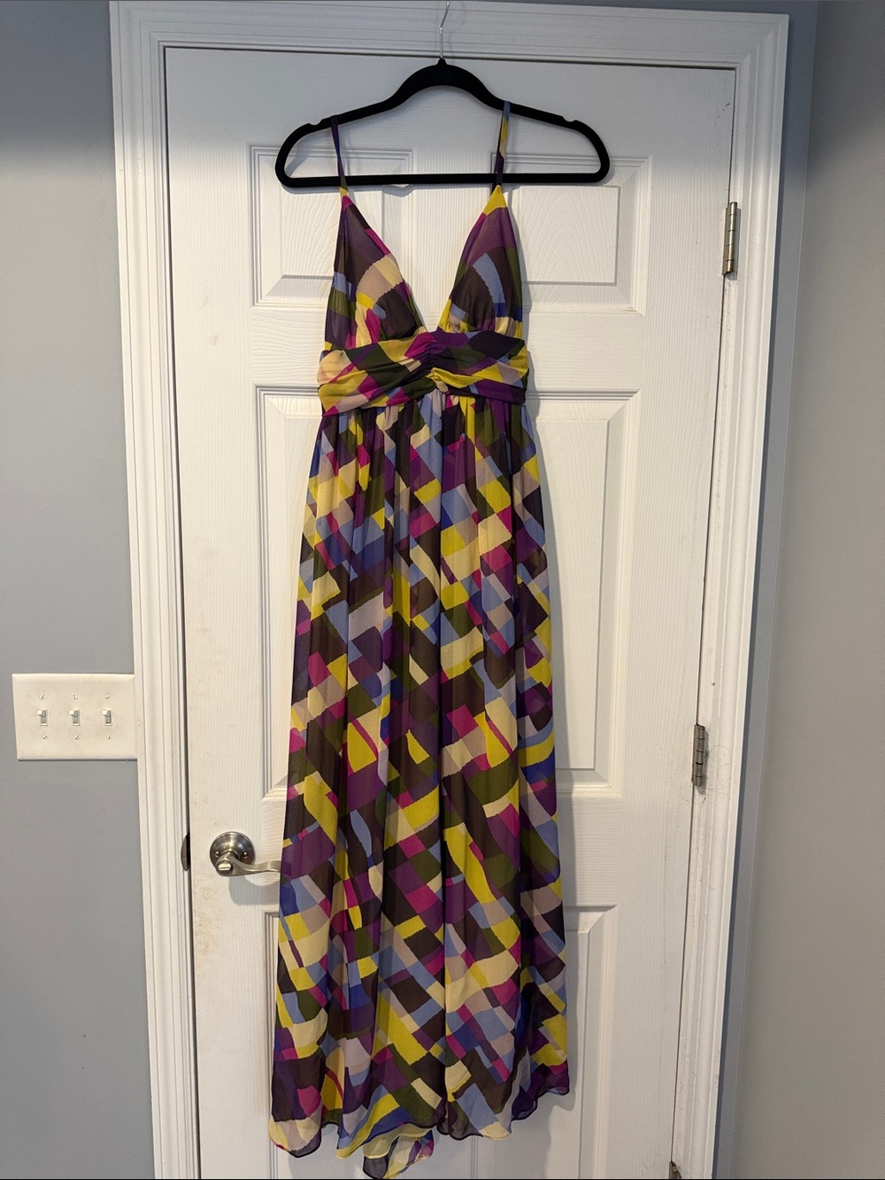Moda International Sleeveless Geometric Maxi Dress in Purple, Yellow & Olive